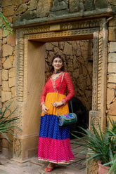Navratri Collection Multicolor Georgette With Mirror Work Gown